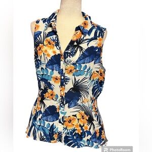 NY Collection Floral Tropical Hibiscus Blouse High Low L